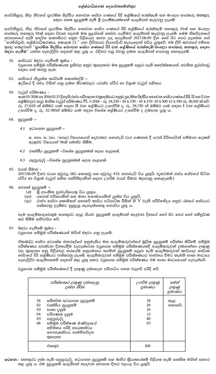 Cook, Bungalow Keeper - Supreme Court Department